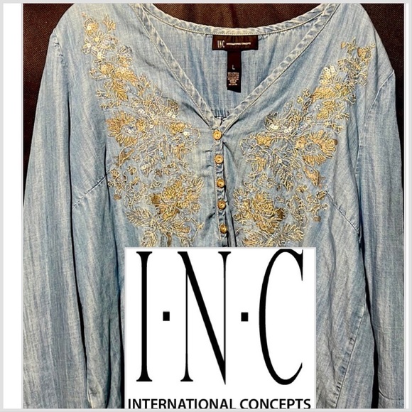 Denim with sequin top L - Picture 1 of 4